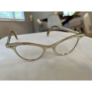 Shuron Vintage Cat Eye‎ Glasses Frames Silver Gold Aluminum 48-22 4-5-1/4 1950s